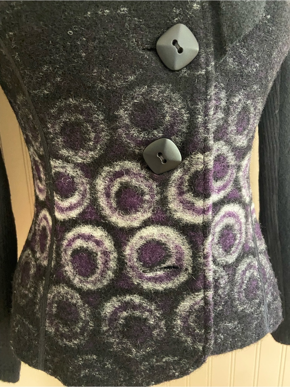 Vex Collection Black, Purple & White Felted Wool Sweater Women’s size XS-S - Picture 3 of 8